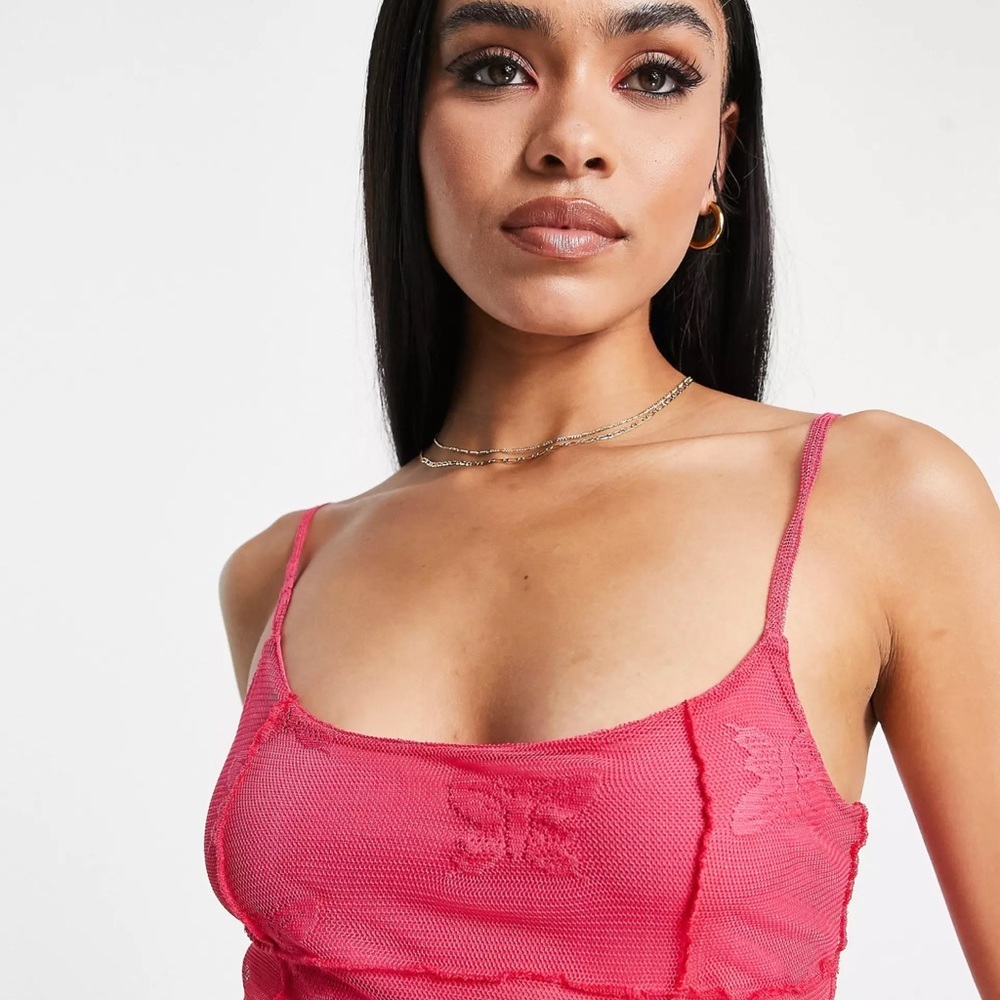 New ASYOU butterfly‎ mesh exposed seam cami dress in pink